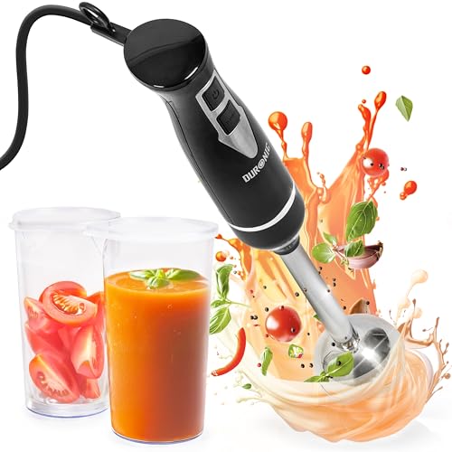Duronic HB35C Stabmixer elektrisch, Pürierstab 350W, Edelstahl Rührstab mit 2 600ml Mix- & Messbecher, Handrührgerät, Ergonomischer Hand blender, für Babynahrung, Suppe, Smoothies, Püree, Sauce von Duronic