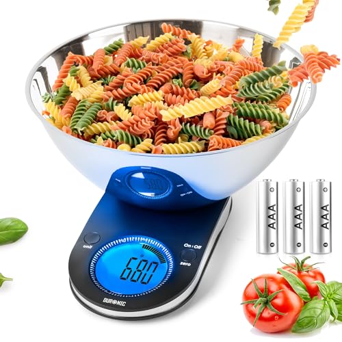 Duronic KS5000 Küchenwaage | 5 kg Digitalwaage oval mit 3 L abnehmbarer Schüssel | 1 g grammgenau Präzision-Feinwaage | Haushaltswaage mit Tara-Funktion | Digitale Waage mit Hold-Funktion | Zum Backen von Duronic