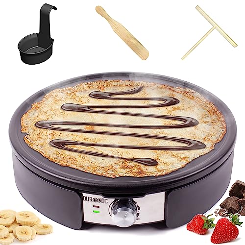 Duronic PM152 Crepesmaker, Crepes-Eisen für 37 cm XXL Crêpes, Tortillas Galettes Burritos Tacos Maker, Fiesta Elektrogrill mit Zubehör, Grillplatte mit stufenloser Temperatureinstellung, 1500 W von Duronic