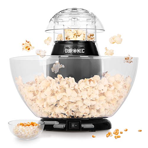 Duronic POP50 BK Popcornmaschine | Heißluft ohne Fett & Öl | 1200 Watt | inkl. Messbecher | für 50 Gramm Mais | abnehmbare Schüssel | Ölfreies Popcorn | Kalorienarm | Schwarz von Duronic