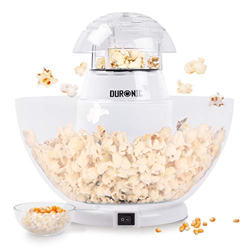 Duronic POP50 WE Popcornmaschine | Heißluft ohne Fett & Öl | 1200 Watt | inkl. Messbecher | für 50 Gramm Mais | abnehmbare Schüssel | Ölfreies Popcorn | Kalorienarm | Weiß von Duronic