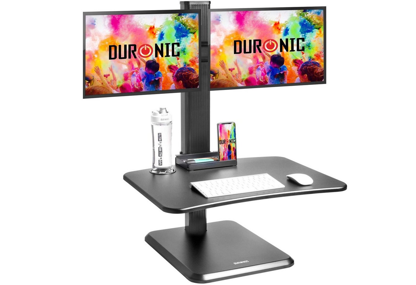 Duronic Schreibtischaufsatz, DM05D15 Schreibtischaufsatz mit Monitorhalterung, Computertisch 65 x 51 cm, Workstation höhenverstellbar 7 - 44 cm, Stehpult für 2 Bildschirme, Smartphone und Tastaturablage, Displays 8 kg von Duronic