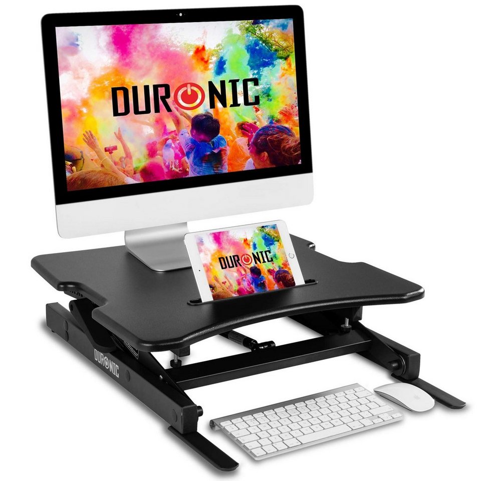 Duronic Schreibtischaufsatz, DM05D18 Schreibtischaufsatz, Workstation 55 x 53 cm mit Tastaturablage, Computertisch höhenverstellbar 17 - 42 cm, Stehpult für PC, Laptop und Smartphone, Sitz-Steh Schreibtisch bis 15 kg von Duronic