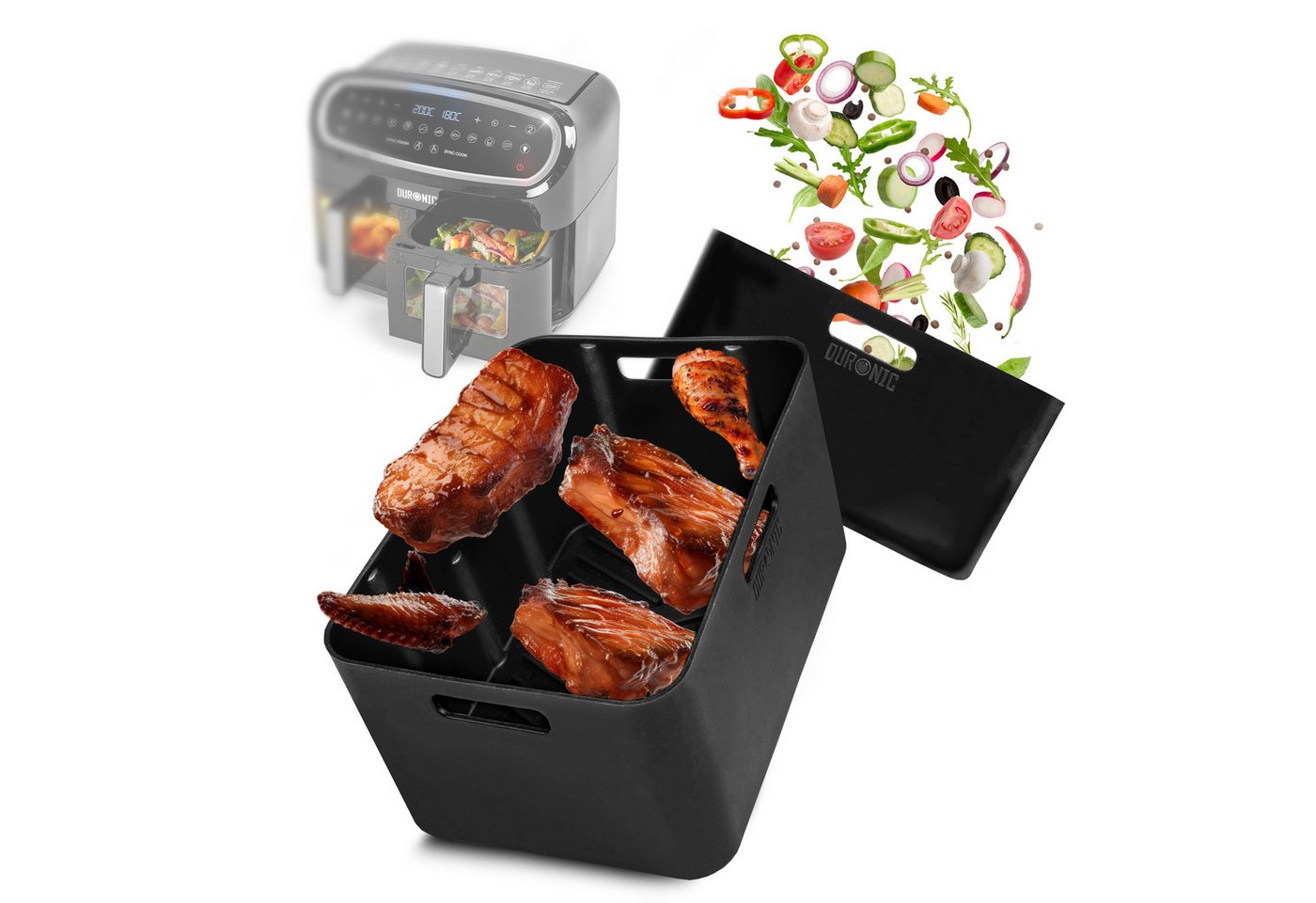 Duronic Silikonform AFL1 für Heißluftfritteuse, 2 Antihaft Silikoneinsätze für Airfryer, Wiederverwendbar, BPA-frei, 21 x 14 x 11 cm Duronic Silikonform AFL1 für Heißluftfritteuse, 2 Antihaft Silikoneinsätze für Airfryer, Wiederverwendbar, BPA-frei, 21 x 14 x 11 cm von Duronic