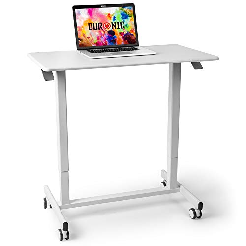 Duronic TM03T Schreibtisch | Tisch 88 x 50 cm | Manuell höhenverstellbar bis 107 cm | 15 kg Belastbarkeit | Pneumatische Bedienung stufenlos | Tischbein mit Rollen | Computertisch Home Office von Duronic