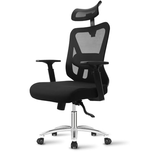 Bürostuhl Ergonomisch, Schreibtischstuhl mit Einstellbarer Lendenstütze, der langes Sitzen unterstützt, Wippfunktion und Höhenverstellung Drehstuhl Netzstuhl, Tragfähigkeit 150kg Bürostuhl Schwarz von Durrafy
