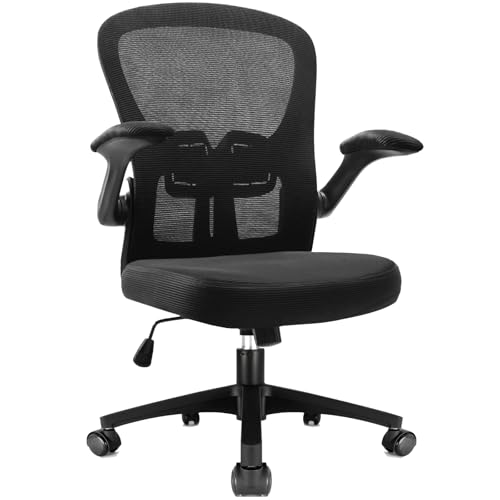 Durrafy Bürostuhl,Schreibtischstuhl Bürostuhl Ergonomisch mit Hochklappbaren Armlehnen,Einstellbarer Lendenstütze,Höhenverstellbarer Chefsessel Drehstuhl,Netzstuhl mit Wippfunktion bis 130°,Schwarz von Durrafy
