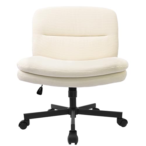 Durrafy Bürostuhl, 360° Drehstuhl mit Schwerkraftbremse Rollen, Stuhl Ohne Armlehnen, Schreibtischstuhl Höhenverstellbar, Bis 136KG Belastbar, für Schlafzimmer Büro Wohnzimmer, Beige von Durrafy