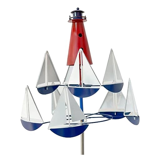 Durratou 1 Stück Leuchtturm Segelboot Windmühlen nautische Windskulptur Metall Dekor für Hof, Windspiel von Durratou