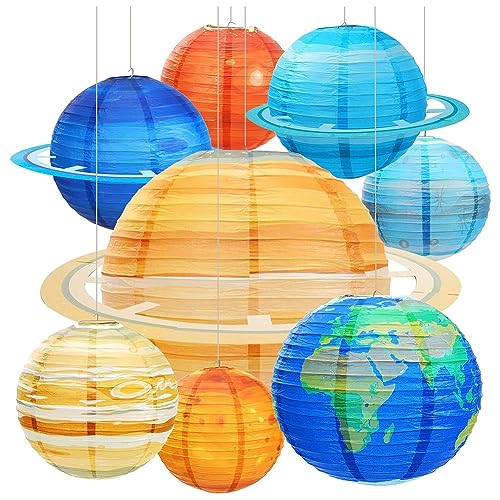 Durratou 8 Stück Weltraum-Papierlaternen, mehrfarbig, Sonnensystem, Planeten, Laternen, 30,5 cm, Weltraum-Partyzubehör, langlebig, einfach zu bedienen von Durratou