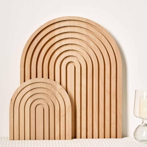 Duscdesp 2 Stück Boho Regenbogen Deko Tablett Holz Servierplatte, Kiefernholz Holzbrett Wandregal Fotoregal,Tischdeko,Dresser Zimmer Deko,Servierbrett Dekoration für Küche,Wohnzimmer,Schlafzimmer,Büro von Duscdesp
