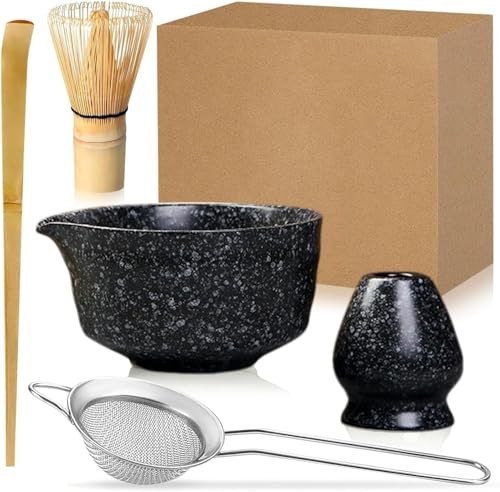 Duscdesp 5 Stück Matcha Set, Bambus Matcha Besen, Keramik Matcha Schale mit Ausgießer, Matcha Whisk, Schaufel, Sieb, Matcha Tee Set Ohne Pulver, Ceremonial Matcha Starter Set (Schwarz Weiß Punkten) Duscdesp 5 Stück Matcha Set, Bambus Matcha Besen, Keramik Matcha Schale mit Ausgießer, Matcha Whisk, Schaufel, Sieb, Matcha Tee Set Ohne Pulver, Ceremonial Matcha Starter Set (Schwarz Weiß Punkten) von Duscdesp