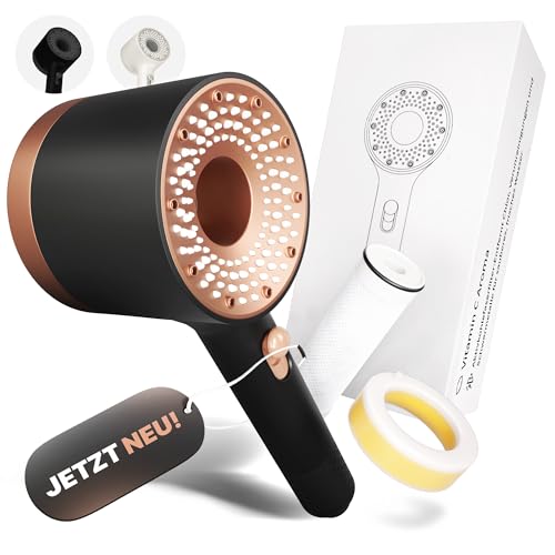 DuschDream® |Luxus & Beauty | Designer Universal Duschkopf mit Filter gegen Kalk & Aroma Duft| Handbrause anti Kalk | Skincare | Duschbrause | Brausekopf 2 Strahlarten | Wassersparend (Schwarz - Rosè) von DuschDream