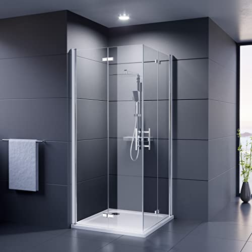 Duschmeister Eckeinstieg Royalux Neo mit Drehfalttüren 90 cm x 100 cm Höhe 195 cm Dusche mit Abperleffekt Nano Beschichtung nach innen und außen öffnend Duschkabine Duschabtrennung 75x80 von Duschmeister