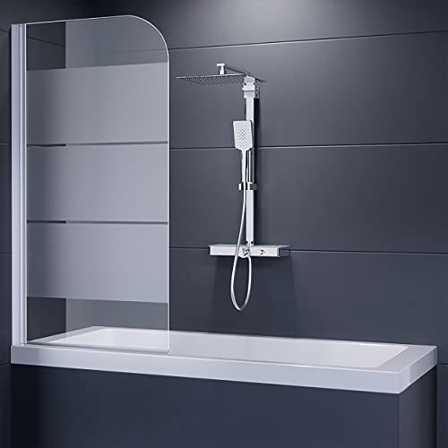 Duschmeister Faltwand für Badewanne 140x75cm Badewannenaufsatz 1 teilig einteilig Dekorglas Secret mit Nano Versiegelung Badewannentür Tür für Badewanne von Duschmeister