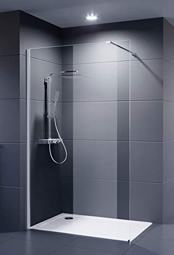 Duschmeister Glaswand Dusche FÜR Duschwanne 120x200 cm Palladium Neo 8 mm Duschwand mit Nano Clean Beschichtung Glasversiegelung Duschabtrennung Duschkabine offen mit Stabilisator 120 x 200 von DUSAR