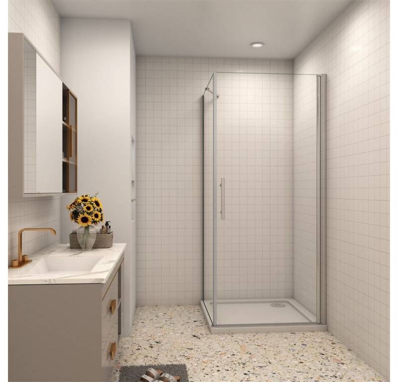 Duschparadies Dusch-Drehtür 195cm 6mm ESG Sicherheitsglas Chrom Pendeltür Duschkabine Duschtür, 90x195 cm, (Set) NanoGlas von Duschparadies