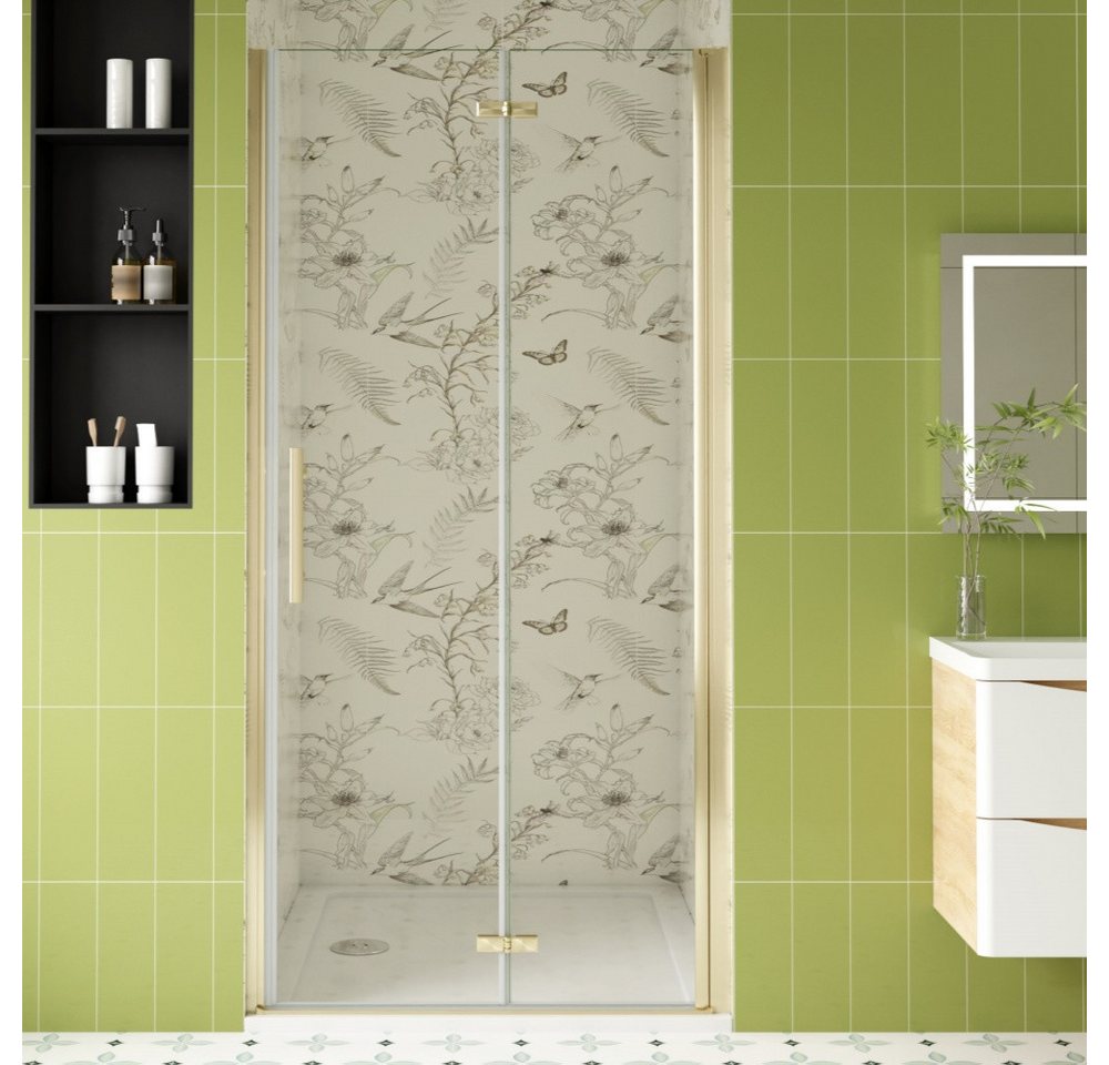 Duschparadies Dusch-Falttür H:195cm Nischentür Scharniertür Drehtür Duschabtrennung Gold Duschtür, 70x195 cm, Easyclean Sicherheitsglas, beidseitig montierbar von Duschparadies