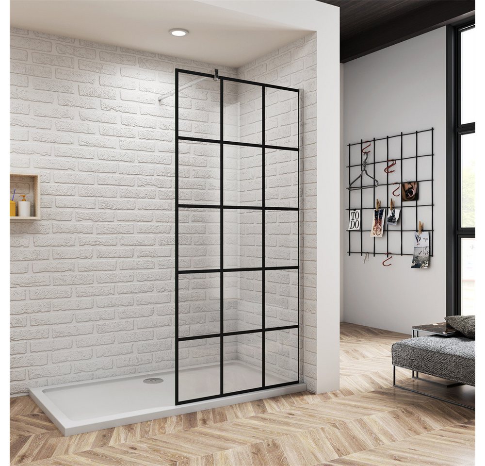 Duschparadies Duschwand 8mm Nano ESG mit Gitter Glas Walk in Dusche Glaswand, Einscheibensicherheitsglas, (Set), NanoGlas von Duschparadies