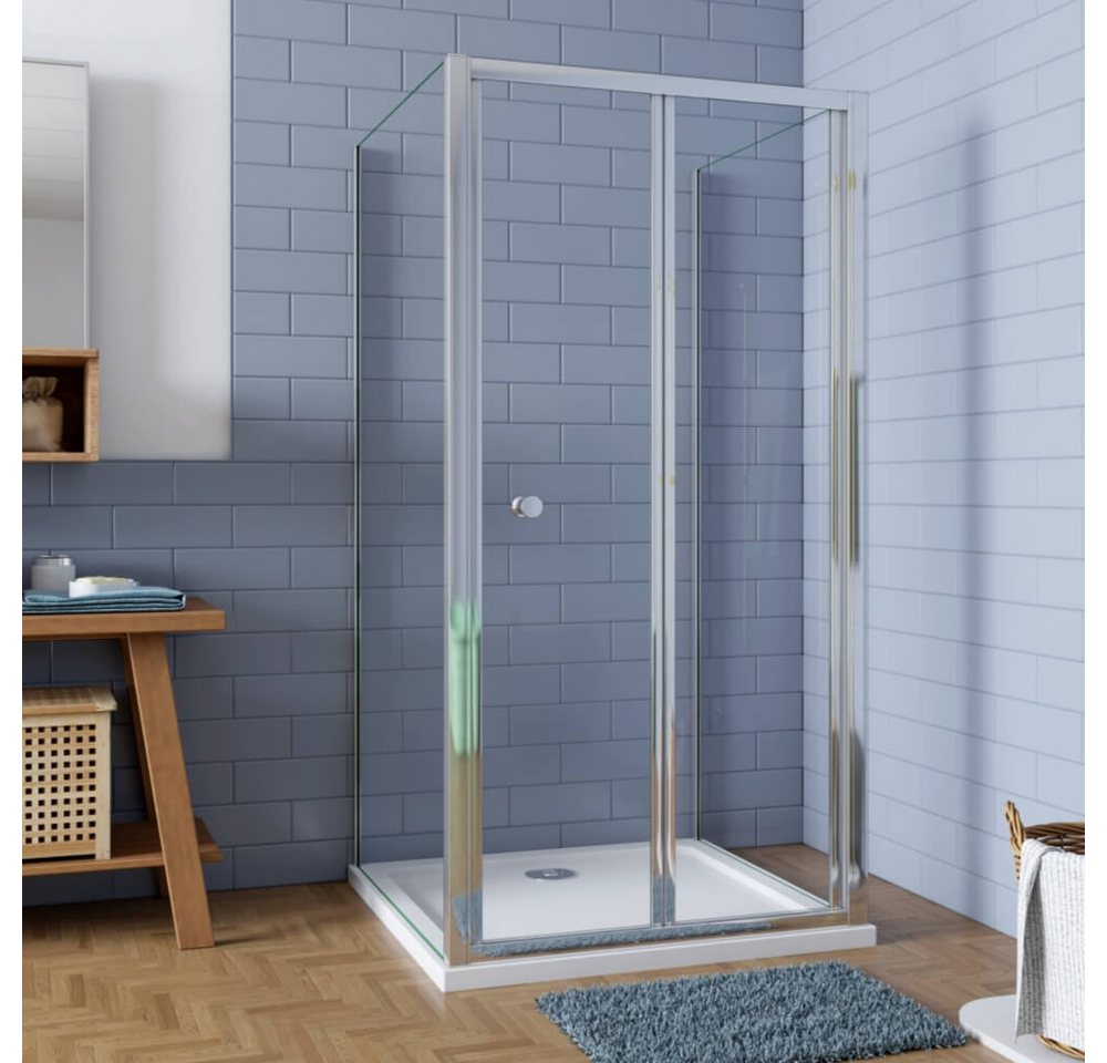 Duschparadies Eckdusche 185cm Schiebetür Bifold-Tür mit Seitenwand Dusche Duschkabinen, BxT: 76x70 cm, Sicherheitsglas, ebenerdiger Einbau möglich von Duschparadies