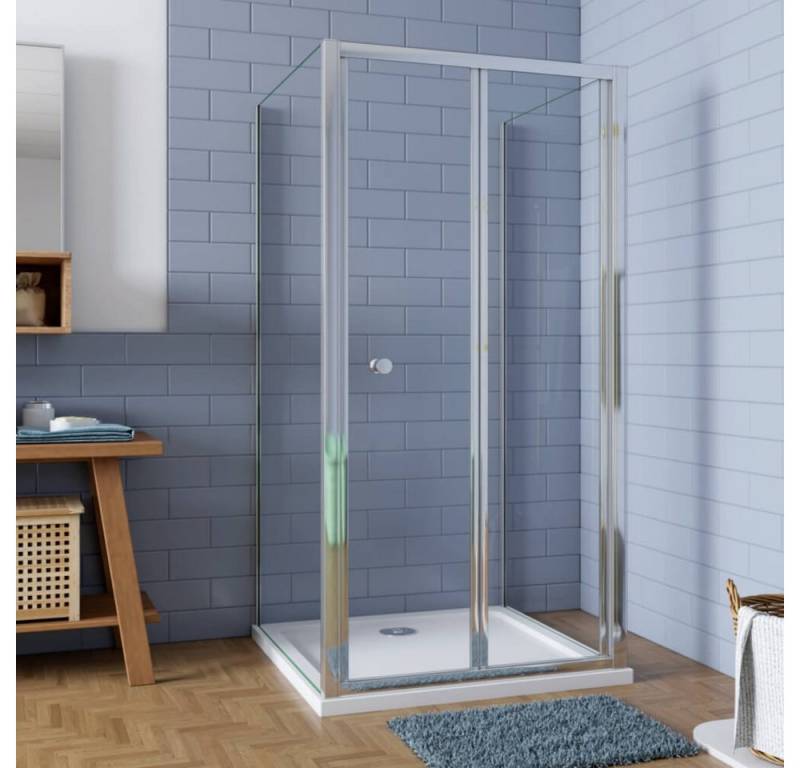 Duschparadies Eckdusche 185cm Schiebetür Bifold-Tür mit Seitenwand Dusche Duschkabinen, BxT: 76x70 cm, Sicherheitsglas, ebenerdiger Einbau möglich von Duschparadies