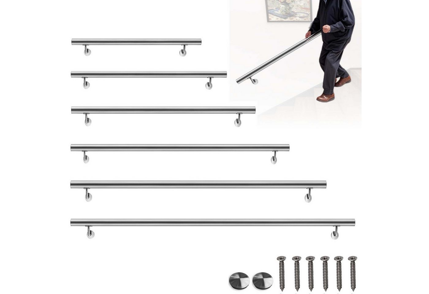 Duschparadies Handlauf Edelstahl Handlauf Wandhandlauf Treppengeländer Innen & Außen Geländer, 80 cm Gesamtlänge, (Packung), 304 Edelstahl Rostbeständigkeit von Duschparadies