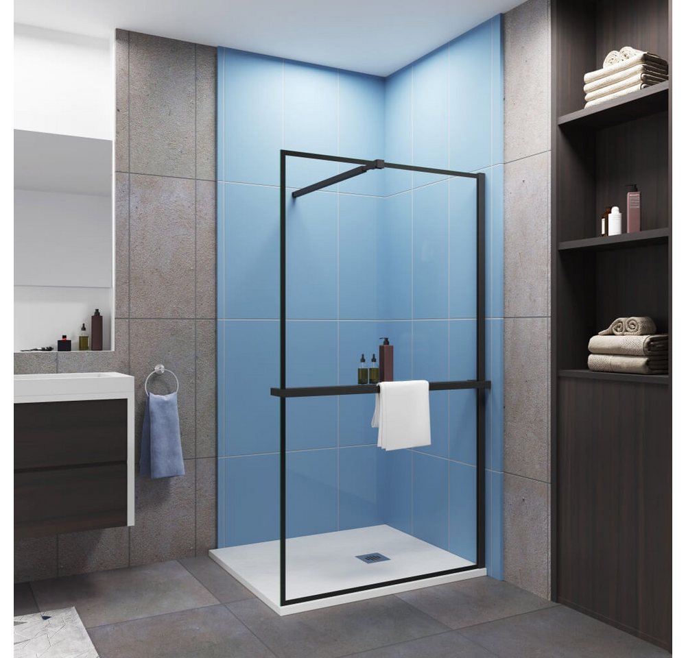 Duschparadies Walk-in-Dusche 200cm 8mm ESG Handtuchhalter schwarz Duschwand Duschabtrennung, Einscheibensicherheitsglas von Duschparadies