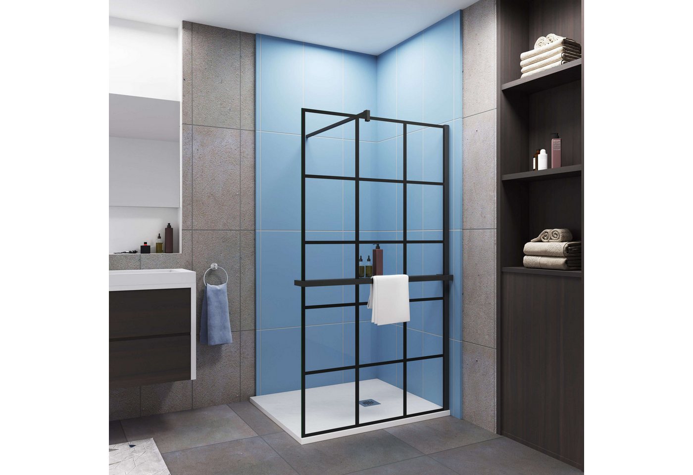 Duschparadies Walk-in-Dusche 200cm 8mm ESG Sicherheitsglas schwarz Stabilstange Handtuchhalter, Einscheibensicherheitsglas Duschparadies Walk-in-Dusche 200cm 8mm ESG Sicherheitsglas schwarz Stabilstange Handtuchhalter, Einscheibensicherheitsglas von Duschparadies