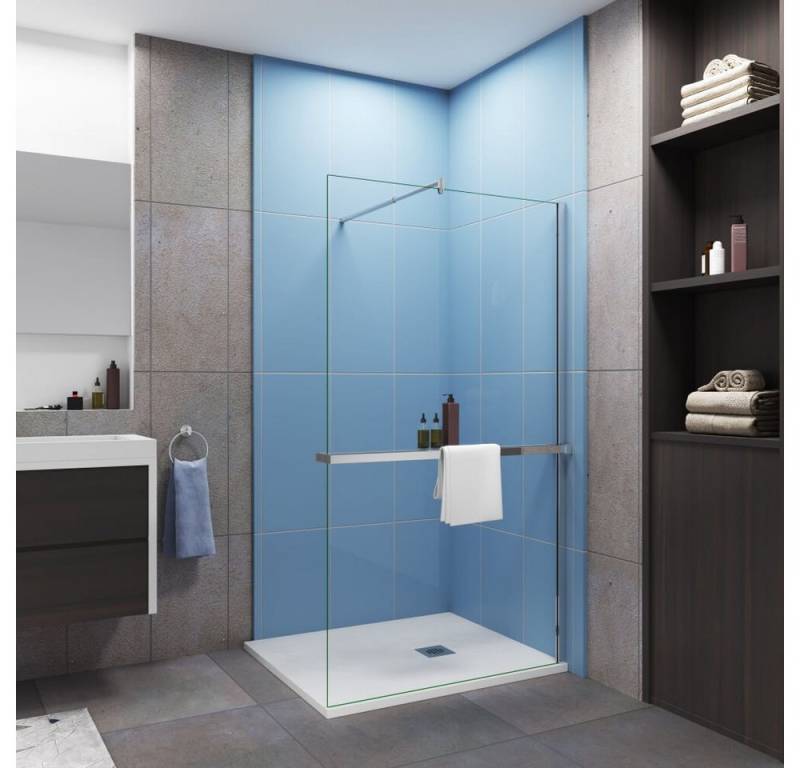Duschparadies Walk-in-Dusche 200cm 8mm ESG Walk in mit Handtuchhalter Duschabtrennung, Einscheibensicherheitsglas, Glas von Duschparadies