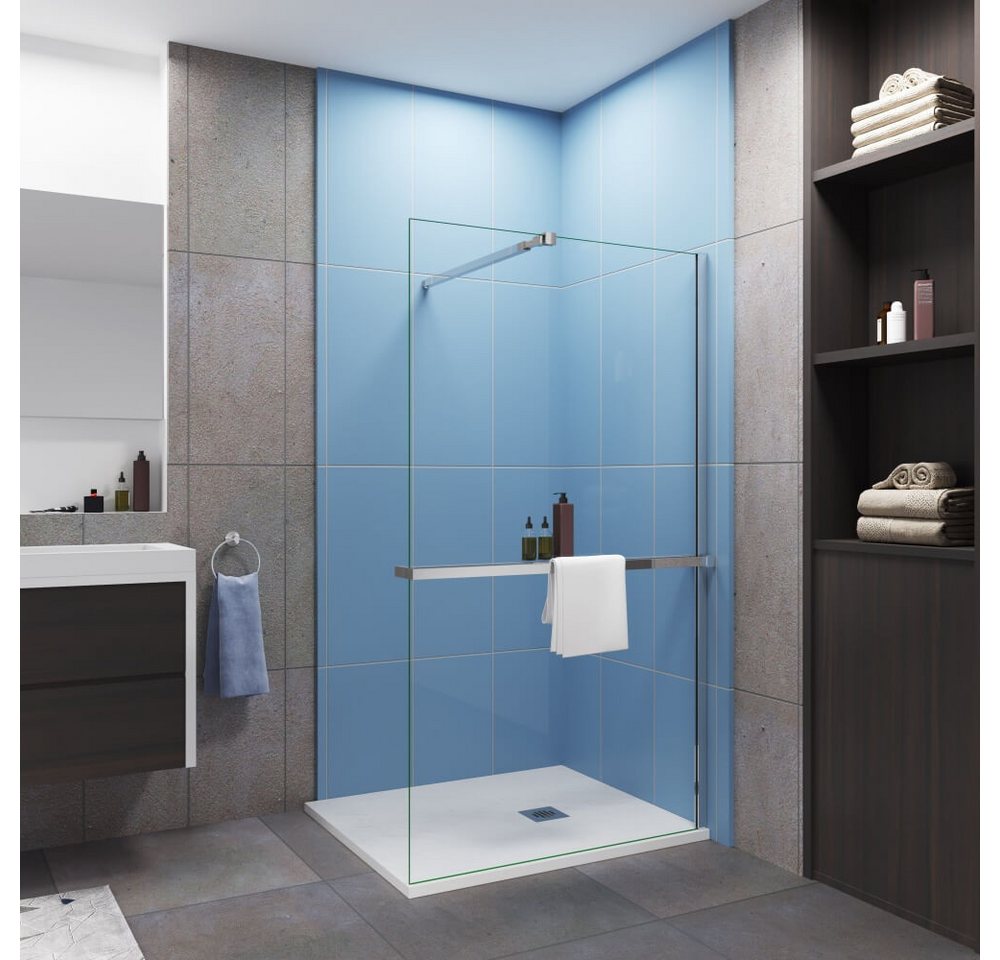 Duschparadies Walk-in-Dusche 200cm 8mm Sicherheitsglas walk in mit Handtuchhalter Duschwand, Einscheibensicherheitsglas, Glas von Duschparadies