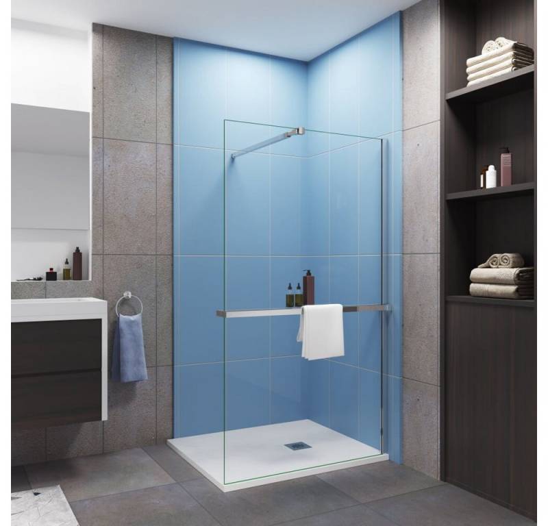 Duschparadies Walk-in-Dusche 200cm 8mm Sicherheitsglas walk in mit Handtuchhalter Duschwand, Einscheibensicherheitsglas, Glas von Duschparadies