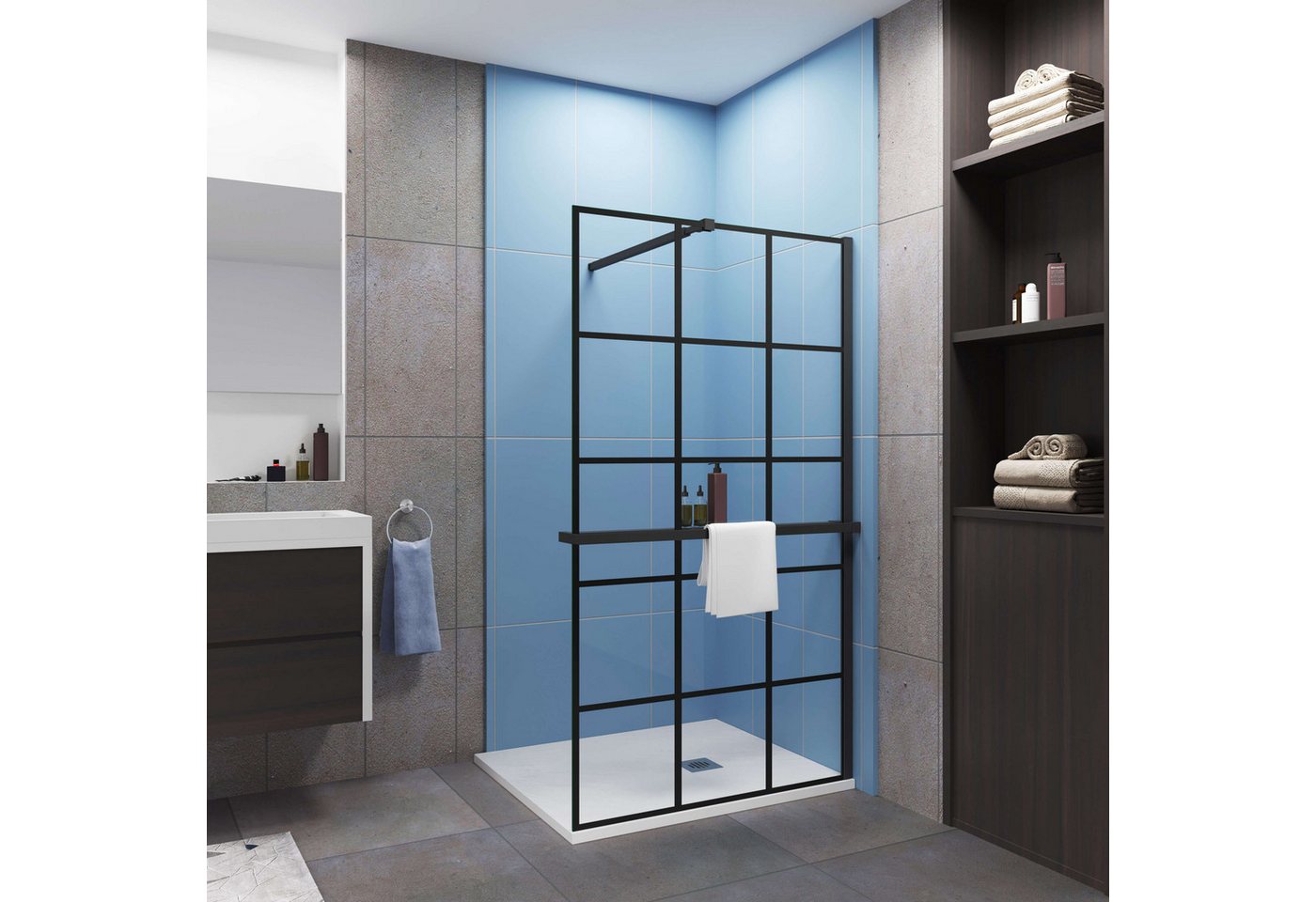 Duschparadies Walk-in-Dusche 8mm ESG schwarz mit Handtuchhalter Duschwand Duschabtrennung, Einscheibensicherheitsglas Duschparadies Walk-in-Dusche 8mm ESG schwarz mit Handtuchhalter Duschwand Duschabtrennung, Einscheibensicherheitsglas von Duschparadies