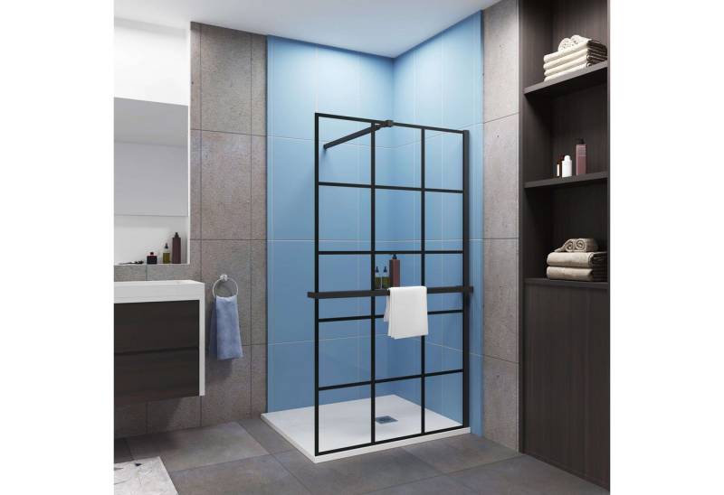 Duschparadies Walk-in-Dusche 8mm ESG schwarz mit Handtuchhalter Duschwand Duschabtrennung, Einscheibensicherheitsglas von Duschparadies