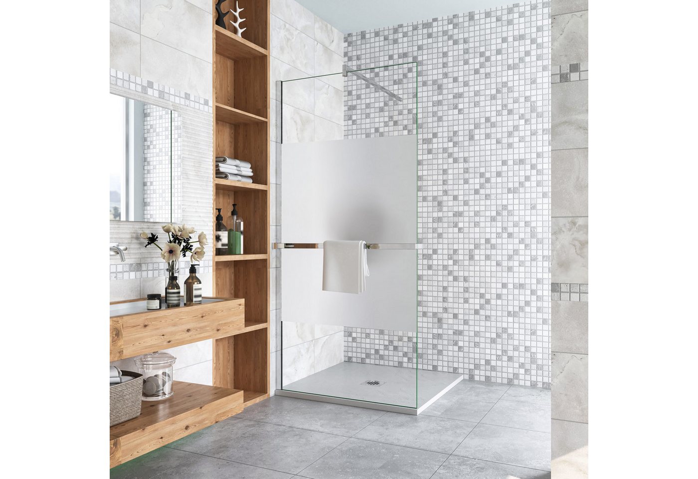 Duschparadies Walk-in-Dusche 8mm Milchglas Streifen Glas Handtuchalter Stabilstange walk in Dusche, Sicherheitsglas Duschparadies Walk-in-Dusche 8mm Milchglas Streifen Glas Handtuchalter Stabilstange walk in Dusche, Sicherheitsglas von Duschparadies