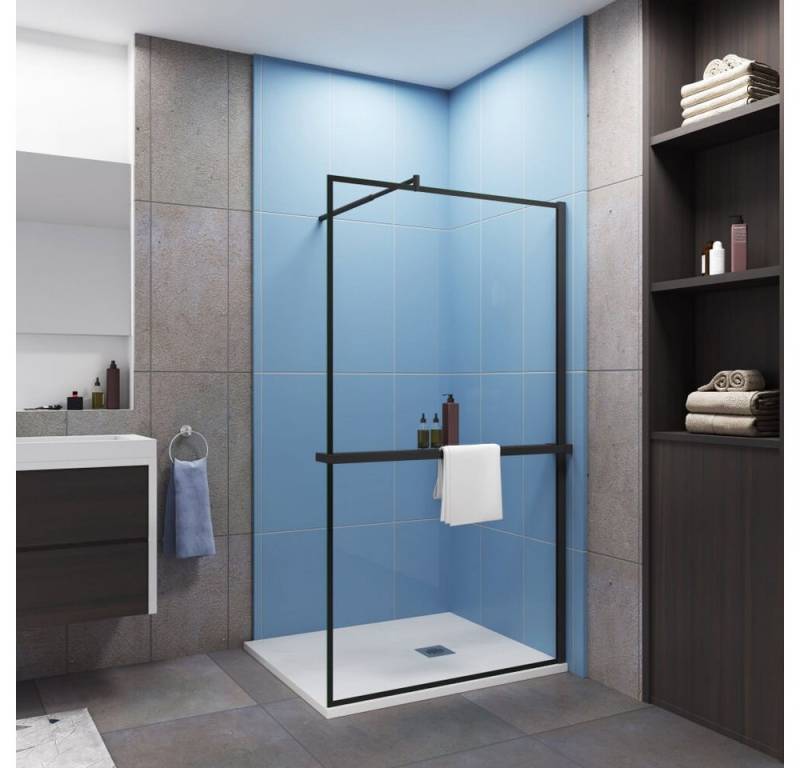 Duschparadies Walk-in-Dusche H:200cm Stützstange Handtuchhalter schwarz Duschwand Duschabtrennung, Einscheibensicherheitsglas Duschparadies Walk-in-Dusche H:200cm Stützstange Handtuchhalter schwarz Duschwand Duschabtrennung, Einscheibensicherheitsglas von Duschparadies