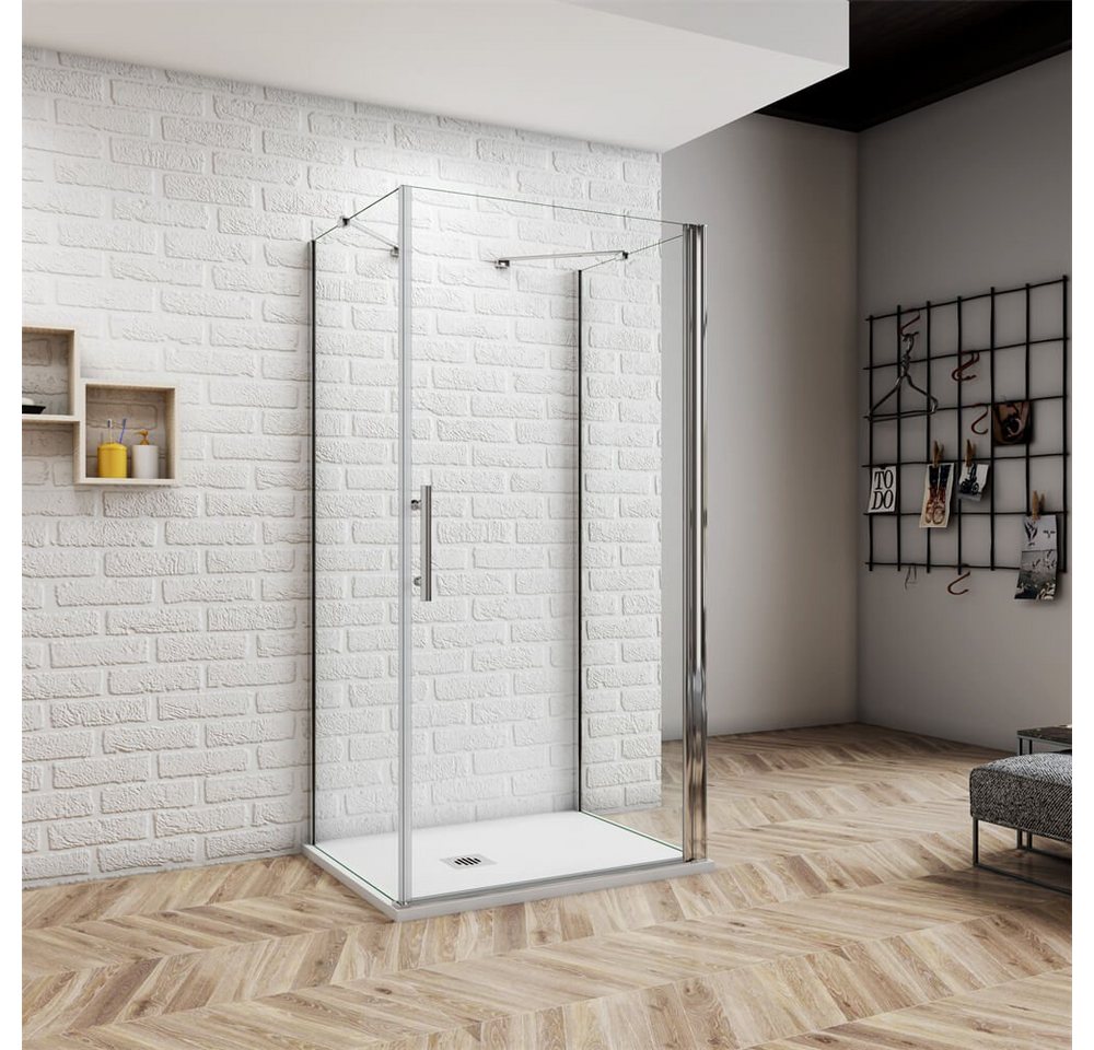 duschspa Komplettdusche 185cm ESG Duschkabine Drehtür Schwingtür Pendeltür Duschtür Glastür, BxT: 70x70 cm, Einscheibensicherheitsglas, Sicherheitsglas, Set, ebenerdiger Einbau möglich von duschspa