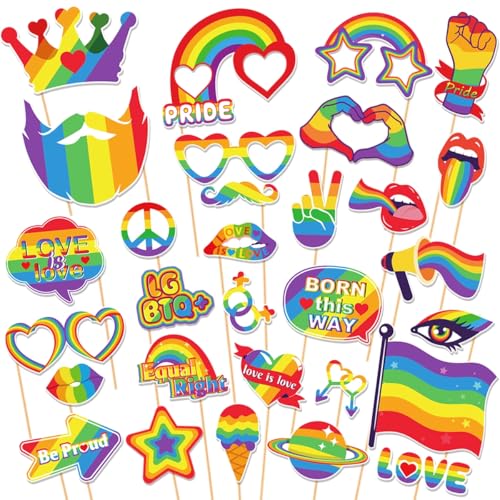 Dusenly 30pcs Rainbow Gay Pride Party Photo Booth Props Gay Pride Rainbow Photo Props Event Fancy Dress Accessories von Dusenly
