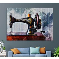 Antike Nähmaschine Leinwand Druck, Nähe Wandkunst, Näherin Geschenk, Schneider Vintage Malerei von DushArtDesign