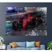 Carlos Sainz Auto Leinwanddruck, Ferrari Wandkunst, Formel 1 Gemälde von DushArtDesign