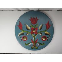 Norweger Vintage Xxl Wandteeller Handgemälde Mit Rosemaling Volkskunst Natur Holz von DustRoad