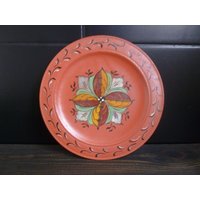 Rosemaling - Russet Orange Fiesta Mandala Holzplatte Von Hand Bemalt. Wohnkultur Wand-Dekor von DustRoad