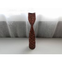 Tulpen Kerzenhalter Handgeschnitzt Teak Holz Dänisch Vintage von DustRoad