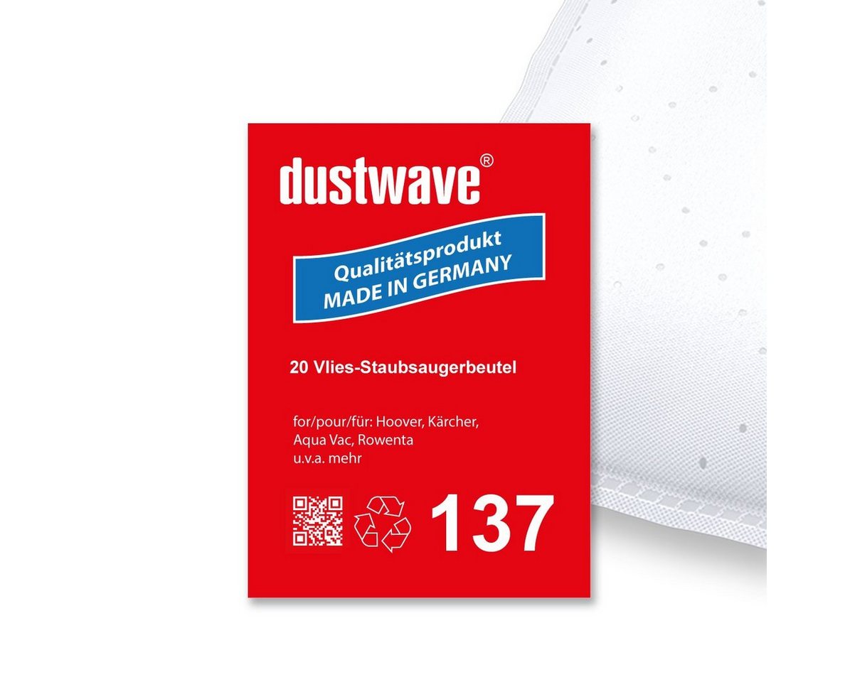 Dustwave Staubsaugerbeutel Megapack, passend für ALUTEC NTS 30 EW, KW, 20 St., Megapack, 20 Staubsaugerbeutel + 2 Hepa-Filter (ca. 15x15cm - zuschneidbar) von Dustwave
