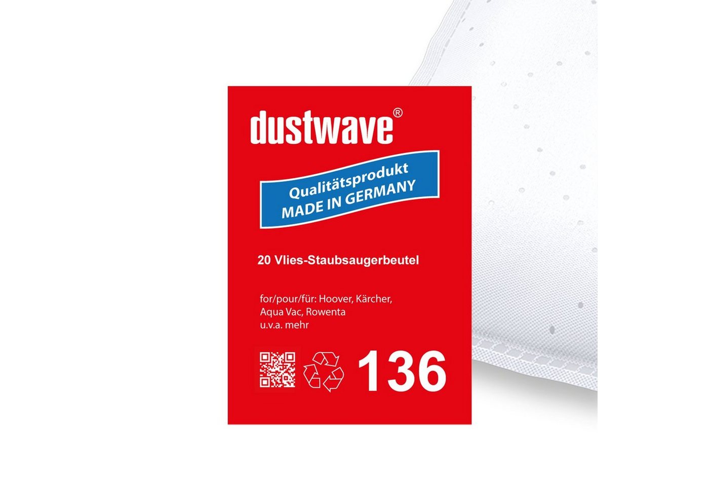 Dustwave Staubsaugerbeutel Megapack, passend für De'Longhi XTC 12 E - Compacto, 20 St., Megapack, 20 Staubsaugerbeutel + 2 Hepa-Filter (ca. 15x15cm - zuschneidbar) von Dustwave