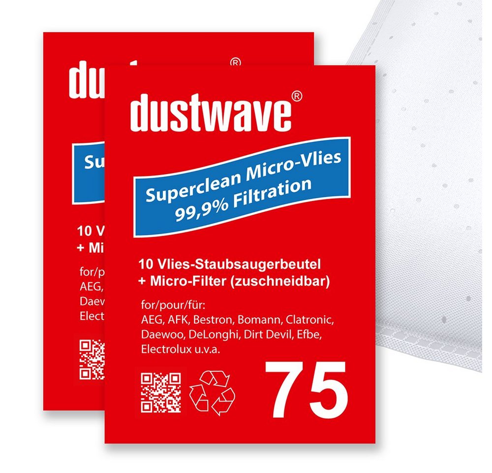 Dustwave Staubsaugerbeutel Superpack, passend für AFK BS 1300 electronic, 40 St., Superpack, 40 Staubsaugerbeutel + 4 Hepa-Filter (ca. 15x15cm - zuschneidbar) von Dustwave