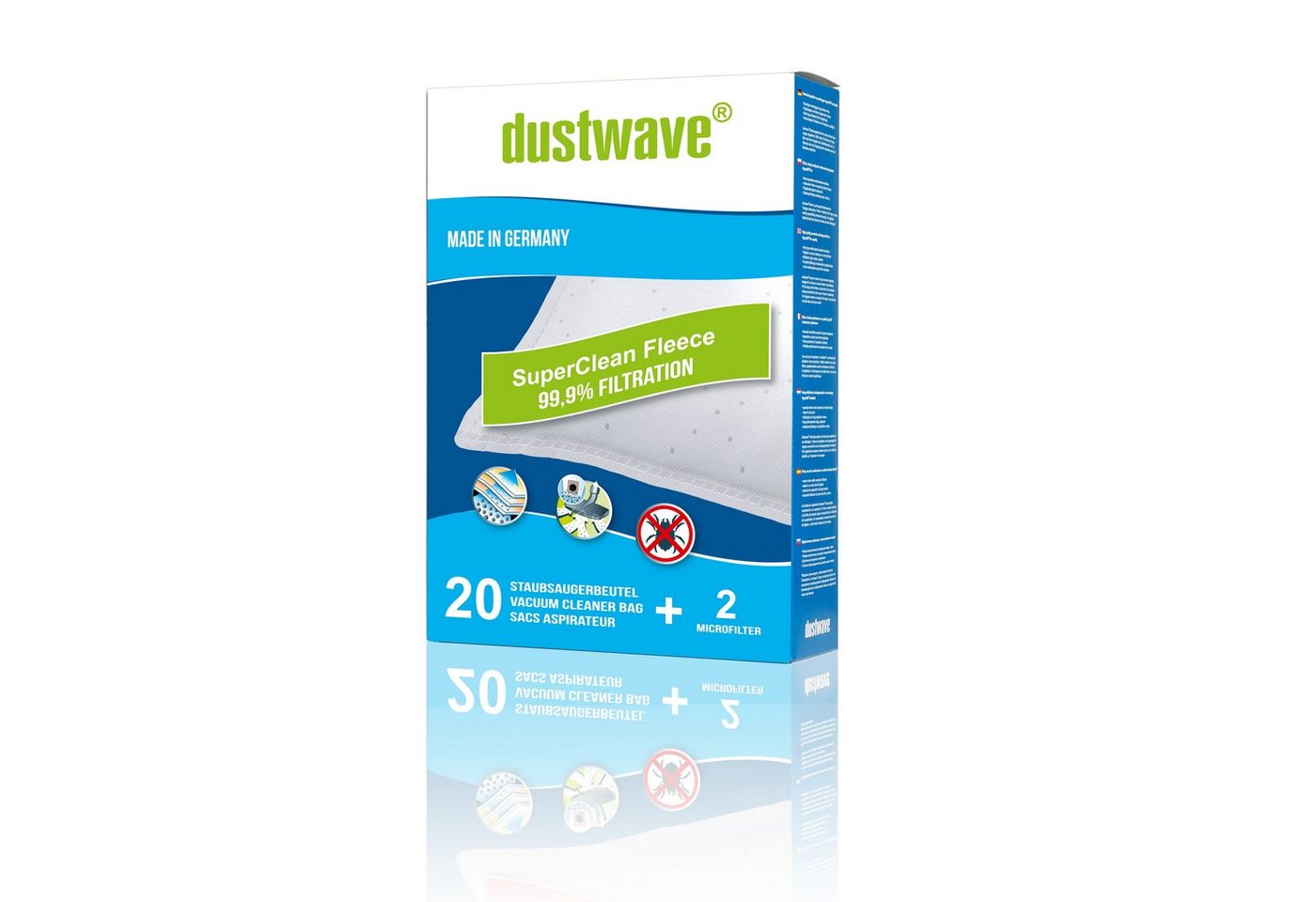 Dustwave Staubsaugerbeutel Superpack, passend für AFK BS 1500, 40 St., Superpack, 40 Staubsaugerbeutel + 4 Hepa-Filter (ca. 15x15cm - zuschneidbar) von Dustwave