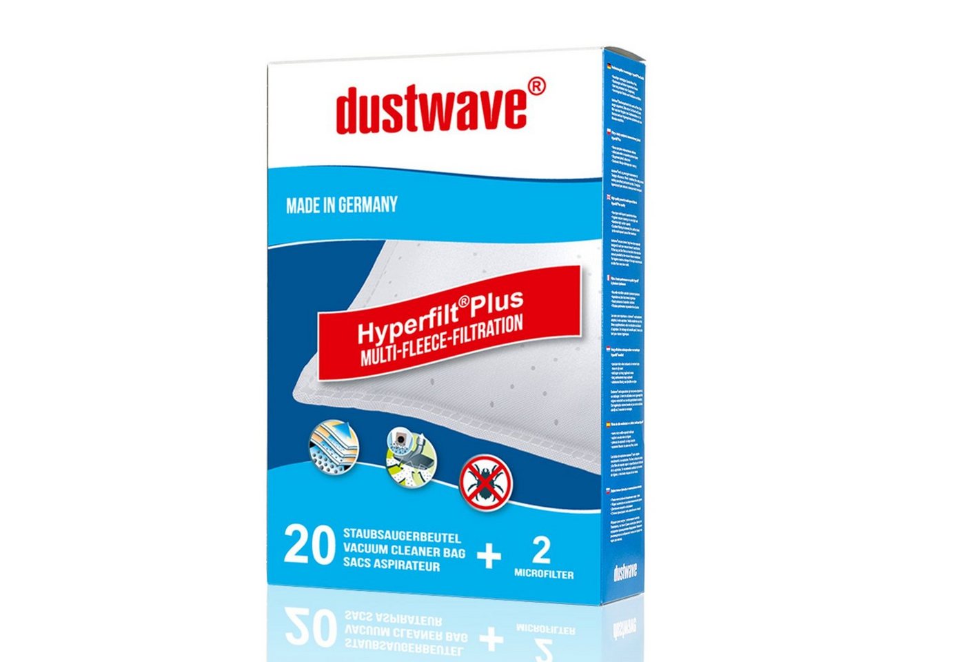 Dustwave Staubsaugerbeutel Superpack, passend für Adix AE 120 / AE120, 40 St., Superpack, 40 Staubsaugerbeutel + 4 Hepa-Filter (ca. 15x15cm - zuschneidbar) von Dustwave