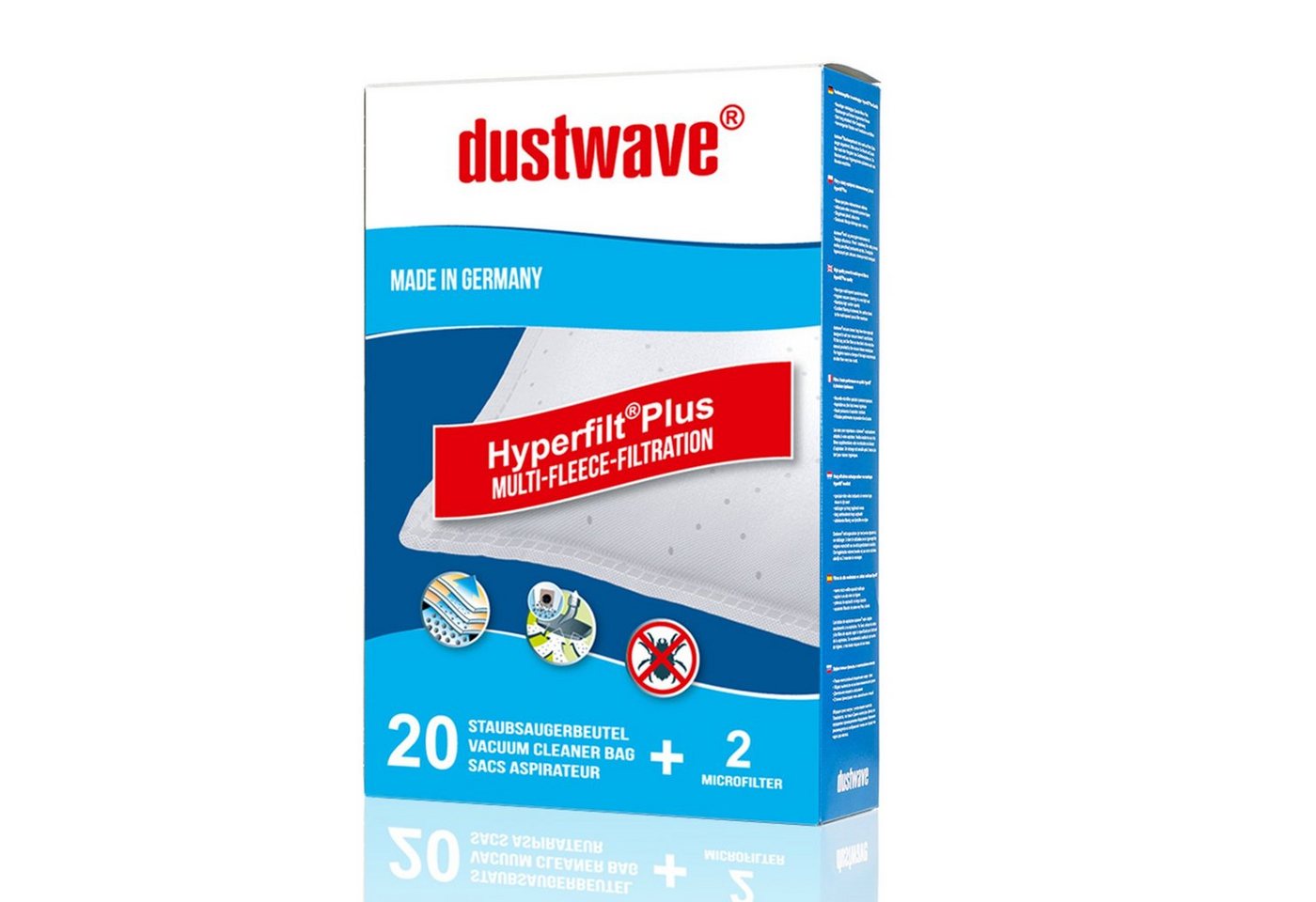 Dustwave Staubsaugerbeutel Superpack, passend für Alpha BBS 2300 » 2399 23, 40 St., Superpack, 40 Staubsaugerbeutel + 4 Hepa-Filter (ca. 15x15cm - zuschneidbar) von Dustwave