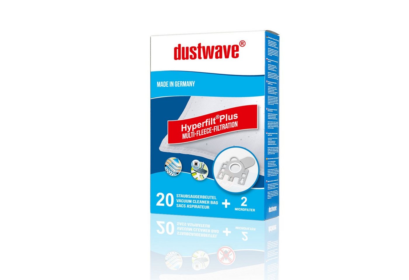Dustwave Staubsaugerbeutel Superpack, passend für AmazonBasics M11, 40 St., Superpack, 40 Staubsaugerbeutel + 4 Hepa-Filter (ca. 15x15cm - zuschneidbar) von Dustwave