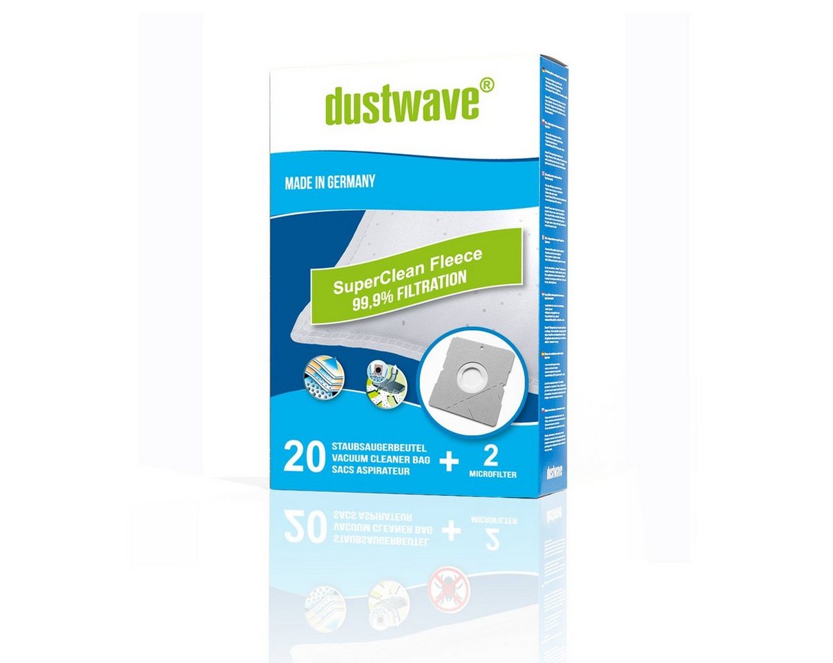 Dustwave Staubsaugerbeutel Superpack, passend für AmazonBasics W11, 40 St., Superpack, 40 Staubsaugerbeutel + 4 Hepa-Filter (ca. 15x15cm - zuschneidbar) von Dustwave